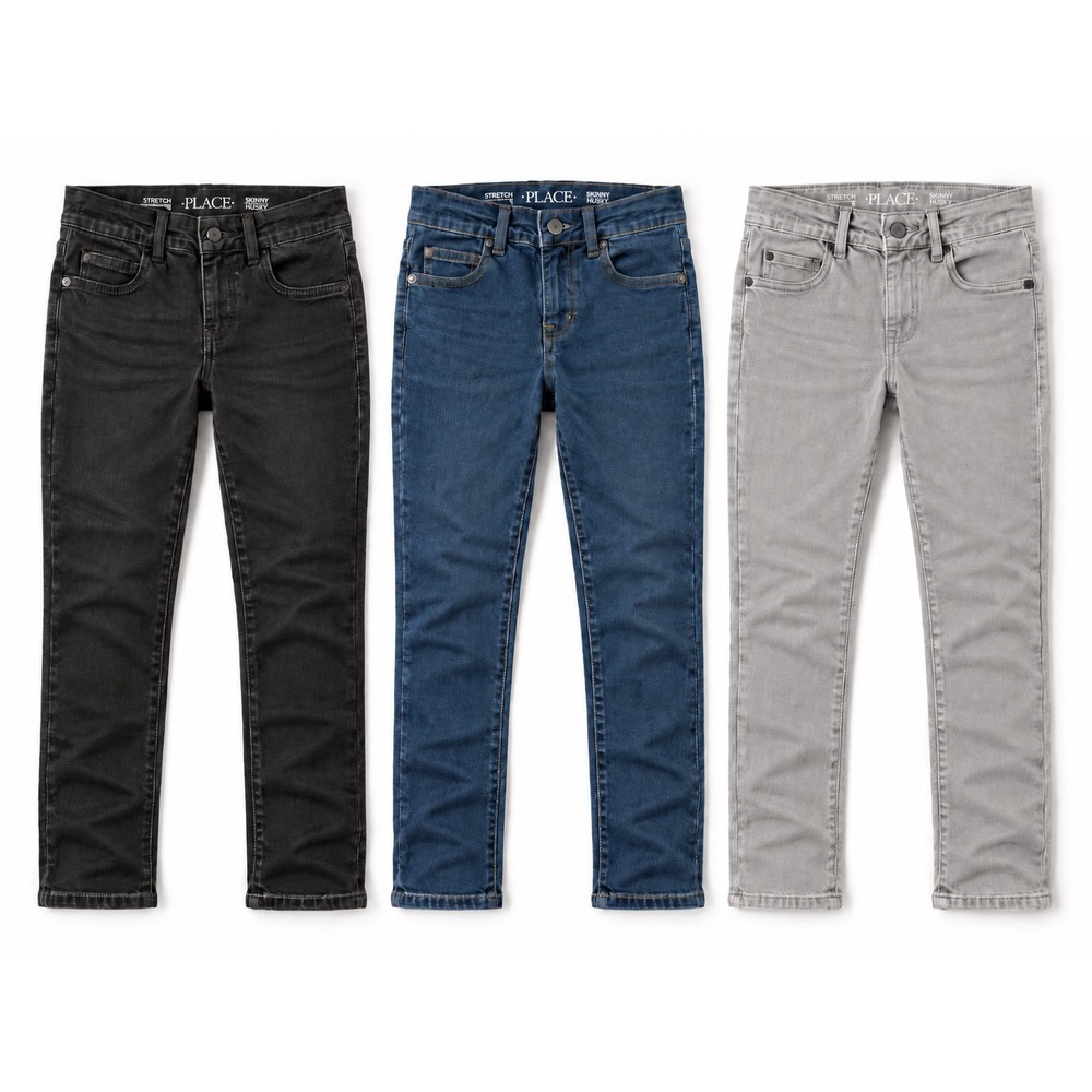 The Childrens Place Boys Skinny Jeans Lot 3 Black Blue Grey Size 18 Husky